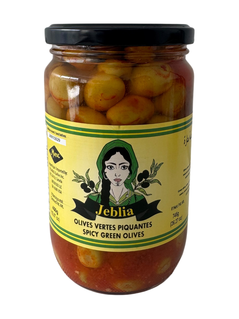 JEBLIA Olives Vertes Pimentées Bocal 72cl x 8