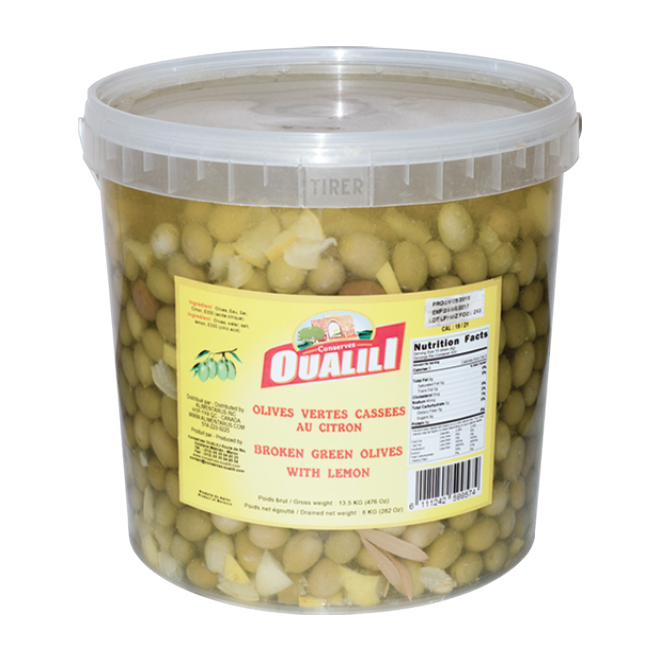 Olives Vertes Cassées au Citron OUALILI 7 Kg