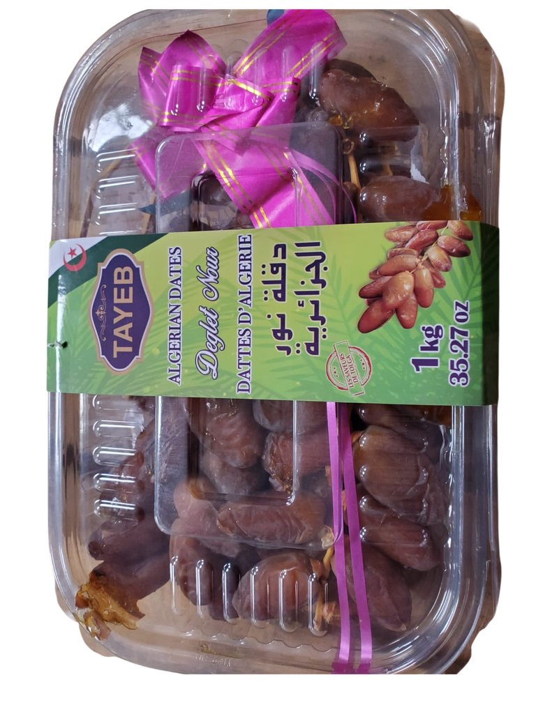Dattes deglet nour de l'Algérie 1kg x 12 - Barquette en plastique (Régime)