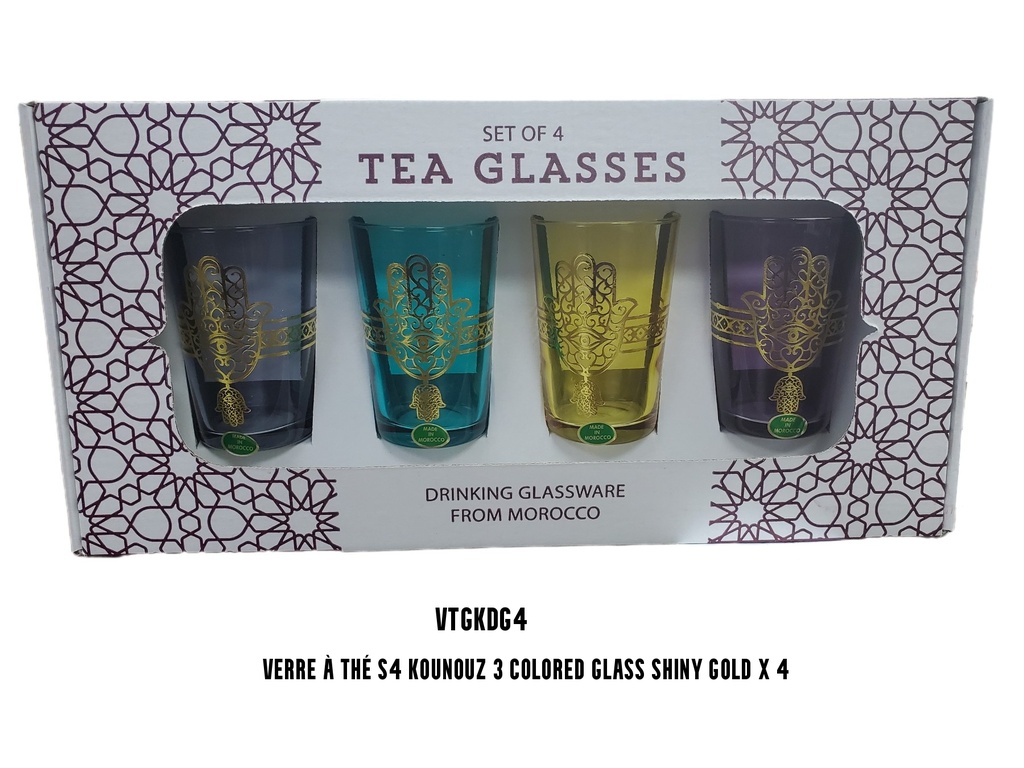 Verre à thé S4 KOUNOUZ 3 colored glass shiny gold x 4