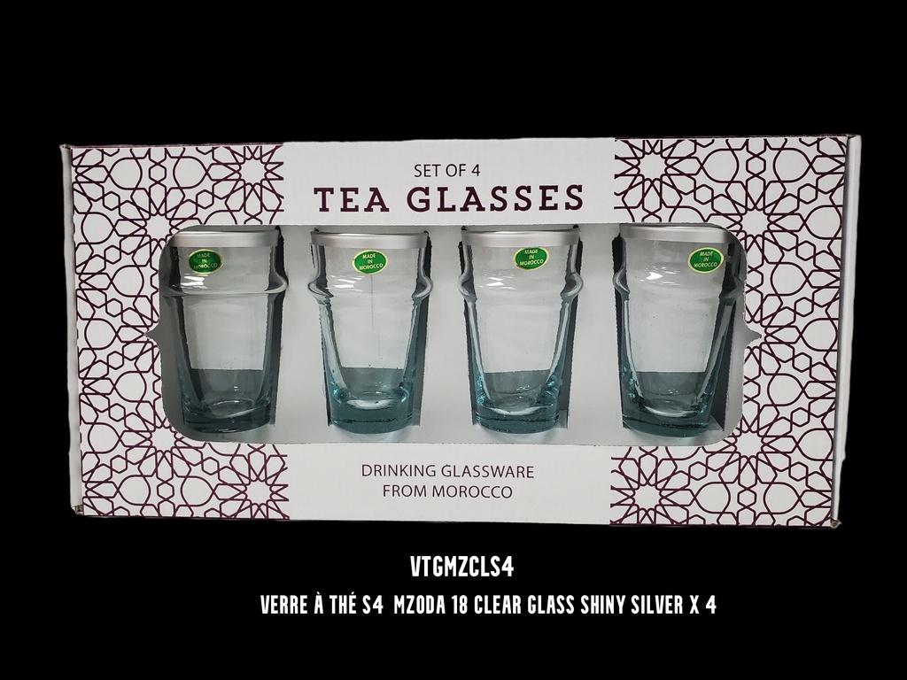 Verre à thé S4 MZODA 18 clear glass shiny silver x 4
