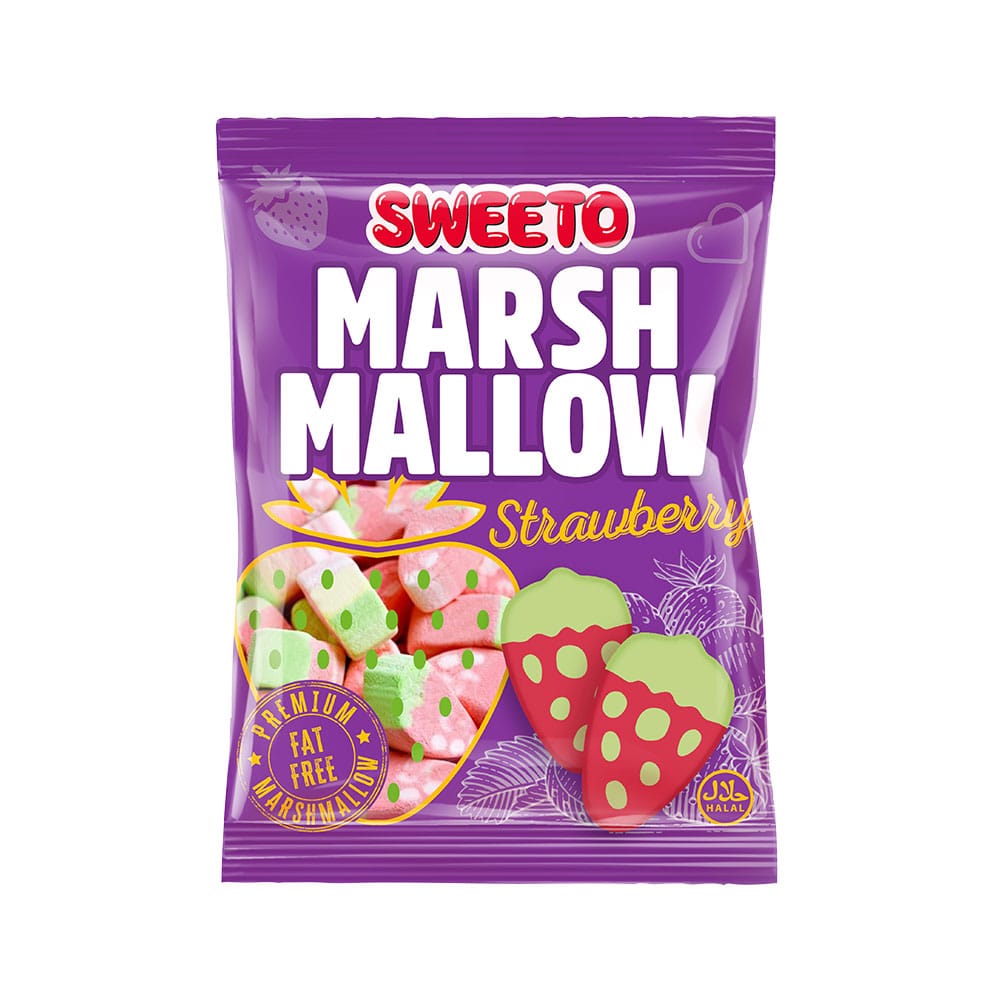 SWEETO STRAWBERRY MARSHMALLOW 140G x 12 BAGS