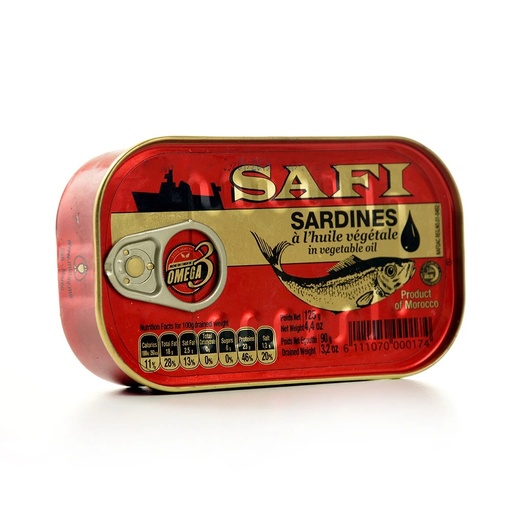 [SSHV120] Sardines à l'huile végétale 125g - lithographiée SAFI (Boite Rouge)
