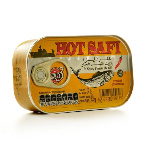 [SSHP120] Sardines in spicy vegetable oil 125g - lithographed HOT SAFI (Yellow Box)