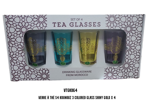 [VTGKDG4] Verre à thé S4 KOUNOUZ 3 colored glass shiny gold x 4