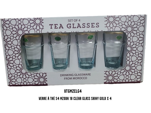 [VTGMZCLG4] Verre à thé S4 MZODA 18 clear glass shiny gold x 4