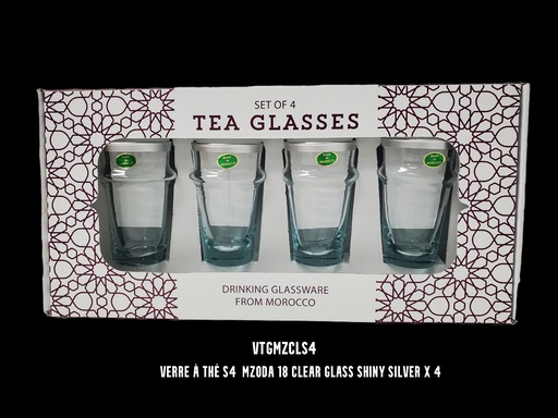 [VTGMZCLS4] S4 Drinking glass MZODA 18 clear glass shiny silver x 4