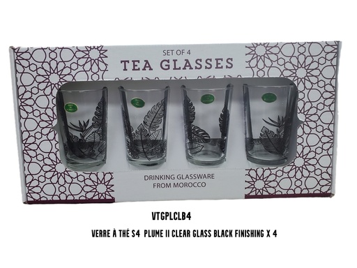 [VTGPLCLB4] Verre à thé S4 PLUME II clear glass black finishing x 4