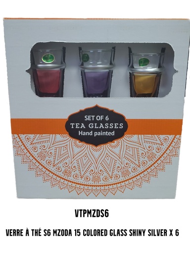 [VTPMZDS6] Verre à thé S6 MZODA 15 colored glass shiny silver x 6
